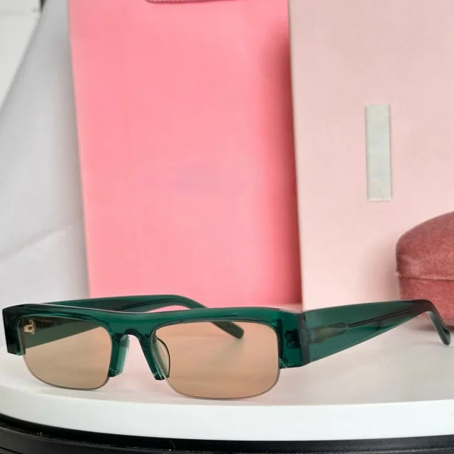 New Women Semi-Rimless Acetate Sunglasses Brand Desinger  Retro Fashionable Eyeware Ladies Traveling Rectangle For SUN GLASSES