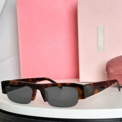 New Women Semi-Rimless Acetate Sunglasses Brand Desinger  Retro Fashionable Eyeware Ladies Traveling Rectangle For SUN GLASSES