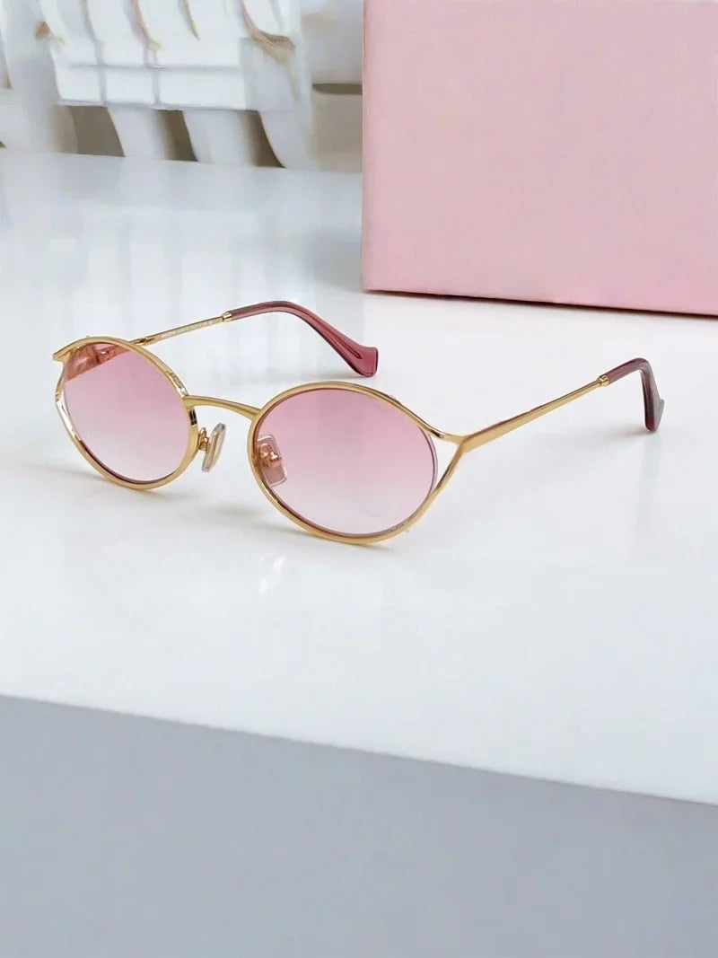 Luxury Women Metal Sunglasses Brand Designer Half-Frame Diamond-Shaped Eyeware Ladies Summer Travelling Beach For Sun Glasses
