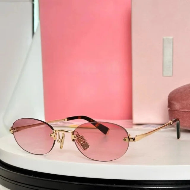 Women Fashion Rimless Oval Sunglasses Brand Desinger Retro Popular Eyeware Girls Travel Party Shades Frameless Sun Glasses UV400