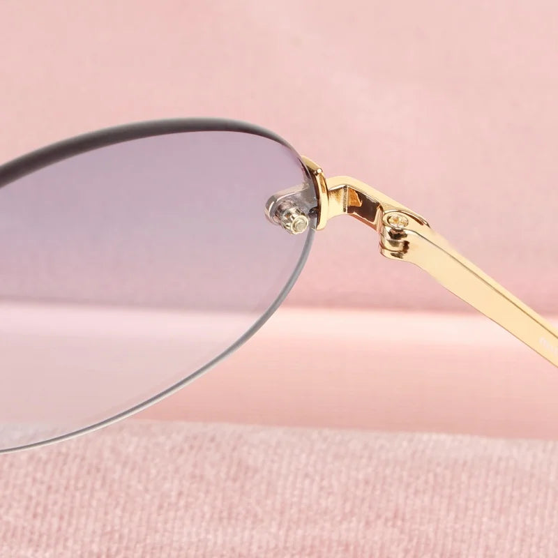 Women Fashion Rimless Oval Sunglasses Brand Desinger Retro Popular Eyeware Girls Travel Party Shades Frameless Sun Glasses UV400