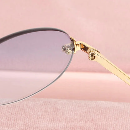 Women Fashion Rimless Oval Sunglasses Brand Desinger Retro Popular Eyeware Girls Travel Party Shades Frameless Sun Glasses UV400