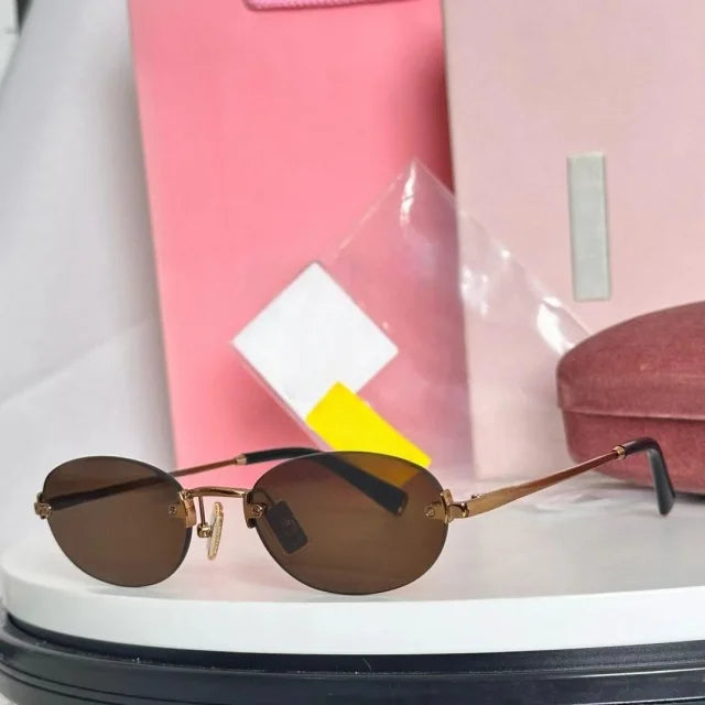 Women Fashion Rimless Oval Sunglasses Brand Desinger Retro Popular Eyeware Girls Travel Party Shades Frameless Sun Glasses UV400