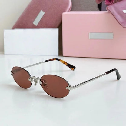 Women Fashion Rimless Oval Sunglasses Brand Desinger Retro Popular Eyeware Girls Travel Party Shades Frameless Sun Glasses UV400