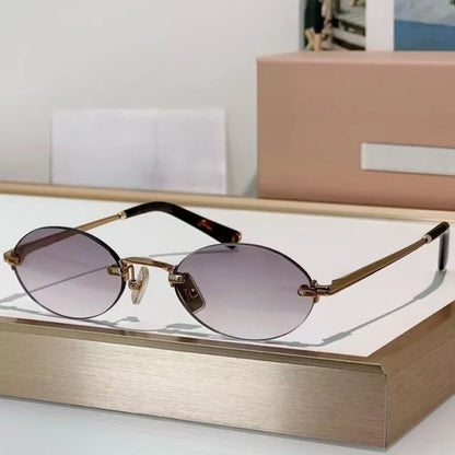 Women Fashion Rimless Oval Sunglasses Brand Desinger Retro Popular Eyeware Girls Travel Party Shades Frameless Sun Glasses UV400