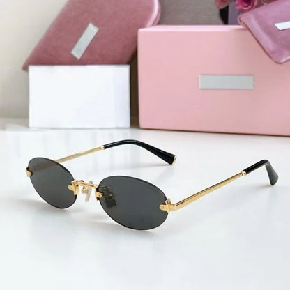 Women Fashion Rimless Oval Sunglasses Brand Desinger Retro Popular Eyeware Girls Travel Party Shades Frameless Sun Glasses UV400