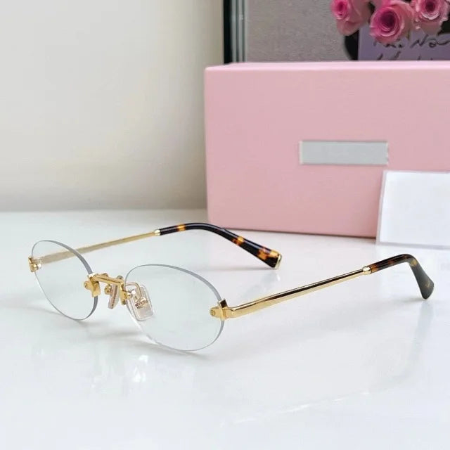Women Fashion Rimless Oval Sunglasses Brand Desinger Retro Popular Eyeware Girls Travel Party Shades Frameless Sun Glasses UV400