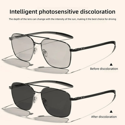 CAPONI Pilot Style Polarized Men Sun Glasses Out Driving Carbon Fiber Photochromic Sunglasses Designer UV400 Black Shads BS23027