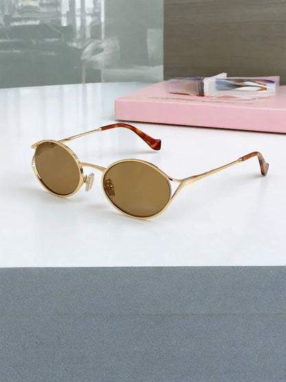 Luxury Women Metal Sunglasses Brand Designer Half-Frame Diamond-Shaped Eyeware Ladies Summer Travelling Beach For Sun Glasses