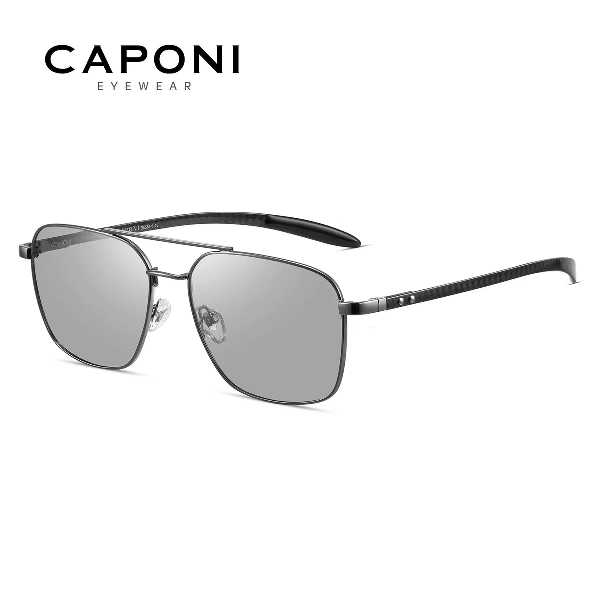 CAPONI Pilot Style Polarized Men Sun Glasses Out Driving Carbon Fiber Photochromic Sunglasses Designer UV400 Black Shads BS23027