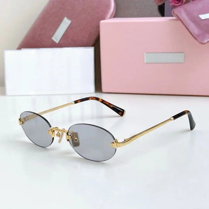 Women Fashion Rimless Oval Sunglasses Brand Desinger Retro Popular Eyeware Girls Travel Party Shades Frameless Sun Glasses UV400