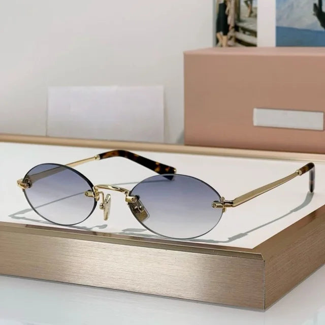 Women Fashion Rimless Oval Sunglasses Brand Desinger Retro Popular Eyeware Girls Travel Party Shades Frameless Sun Glasses UV400