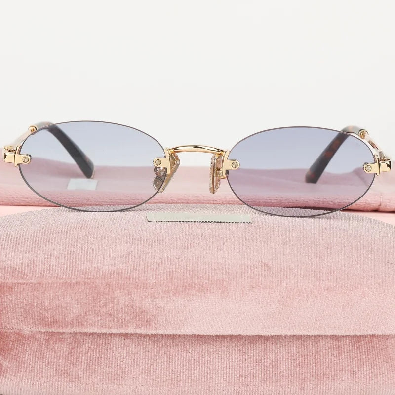 Women Fashion Rimless Oval Sunglasses Brand Desinger Retro Popular Eyeware Girls Travel Party Shades Frameless Sun Glasses UV400
