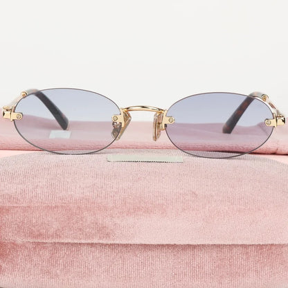 Women Fashion Rimless Oval Sunglasses Brand Desinger Retro Popular Eyeware Girls Travel Party Shades Frameless Sun Glasses UV400