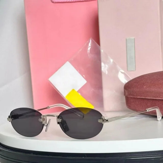 Women Fashion Rimless Oval Sunglasses Brand Desinger Retro Popular Eyeware Girls Travel Party Shades Frameless Sun Glasses UV400