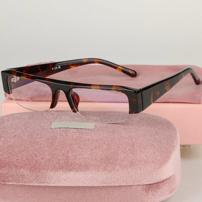 New Women Semi-Rimless Acetate Sunglasses Brand Desinger  Retro Fashionable Eyeware Ladies Traveling Rectangle For SUN GLASSES