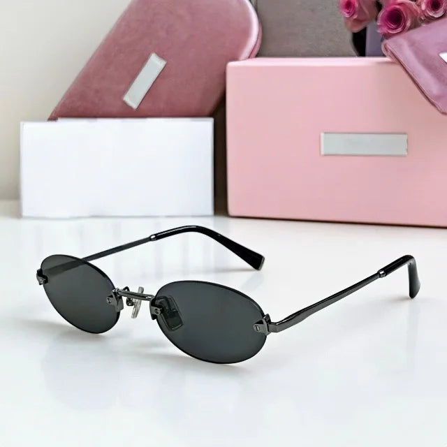 Women Fashion Rimless Oval Sunglasses Brand Desinger Retro Popular Eyeware Girls Travel Party Shades Frameless Sun Glasses UV400