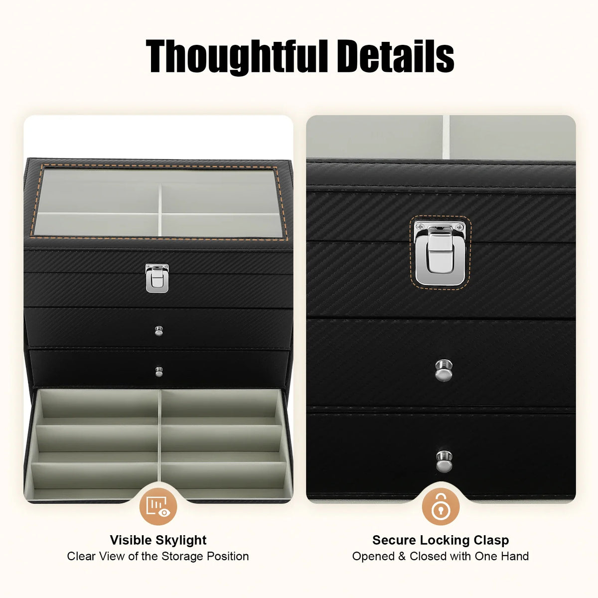 4-Tier Eyeglasses Display Case,24 Compartment Sunglass Glasses Box with Glass Lid,Sunglass Storage Organizer for Bracelet,Watch