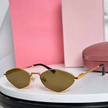 Luxury Women Metal Sunglasses Brand Designer Half-Frame Diamond-Shaped Eyeware Ladies Summer Travelling Beach For Sun Glasses